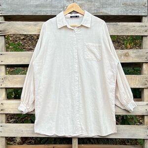 Boohoo Off White 100% Cotton Button Down Puff Sleeve Blouse Size 8